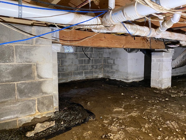Damp crawlspace before mold remediation